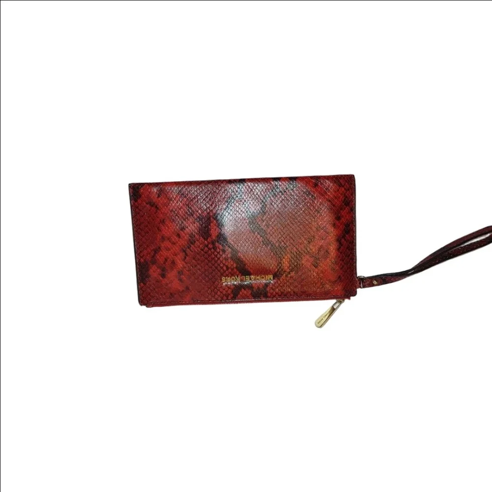Michael Kors Leather Snakeskin Jet Set LG Zip Clutch